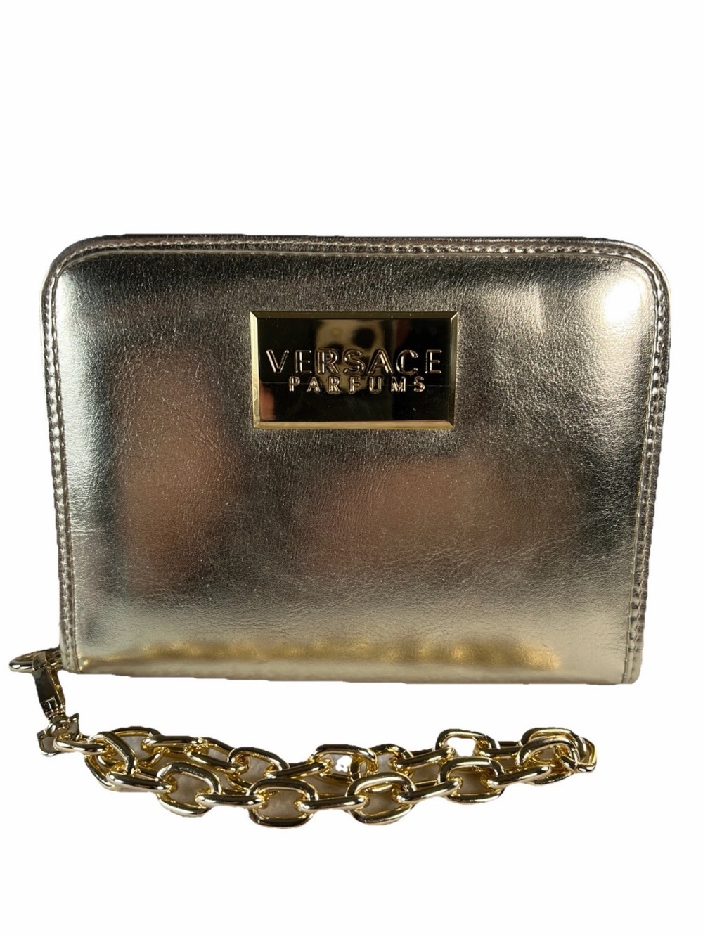 Versace Metallic Gold Zip-Around Wristlet Clutch